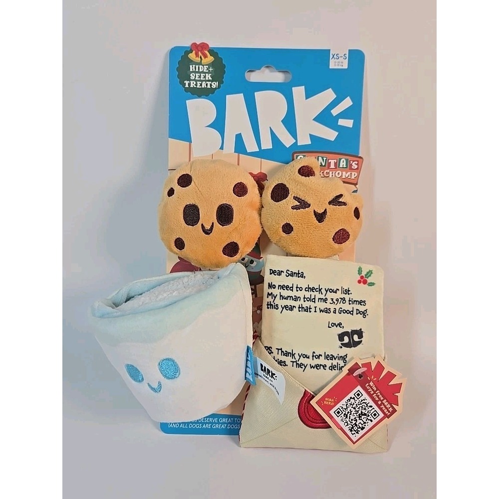 Bark Santa's Workchomp Toy 4 Pc XS-S 0-20 lbs Dogs Treat Crinkle Squeak
